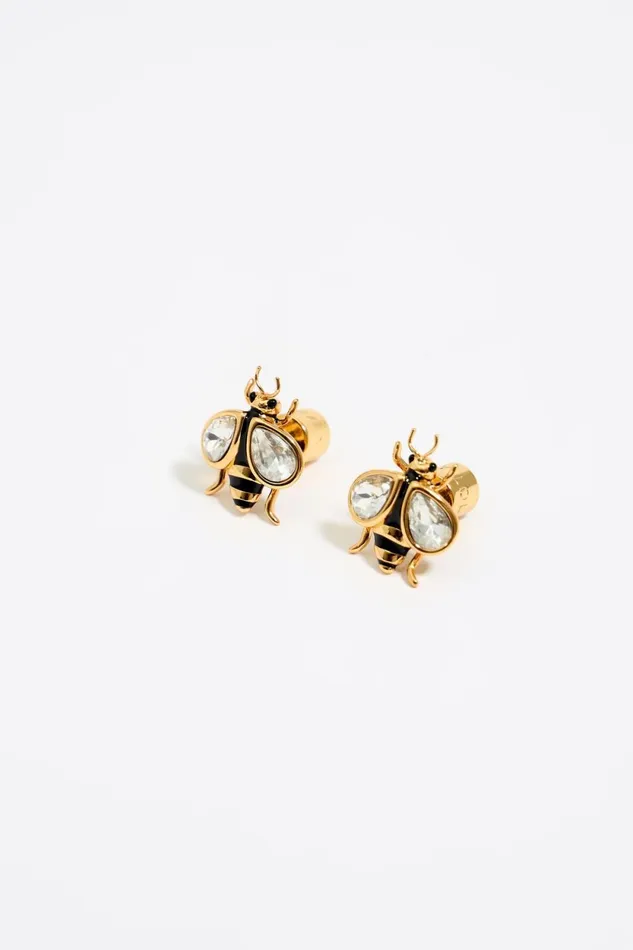 Black Bee And Crystals Mini Earrings Gold Women Bimba Y Lola Jewelry Black Bee And Crystals Mini Earrings Gold Women Bimba Y Lola Jewelry