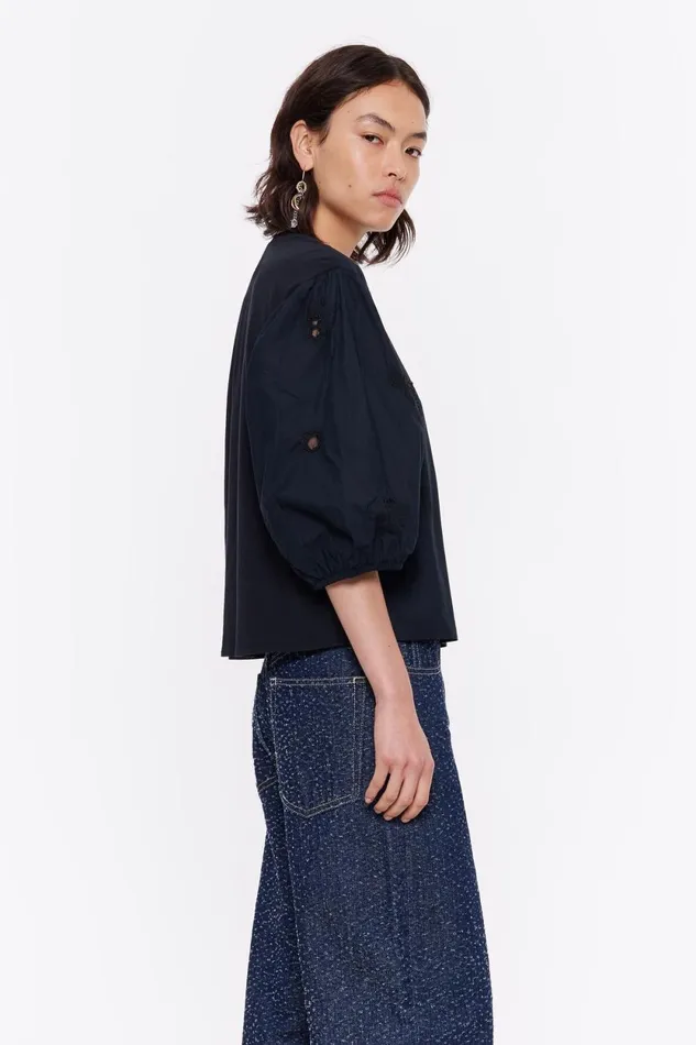 Black Embroidered Short Tshirt Black Women Bimba Y Lola TShirts Black Embroidered Short Tshirt Black Women Bimba Y Lola TShirts