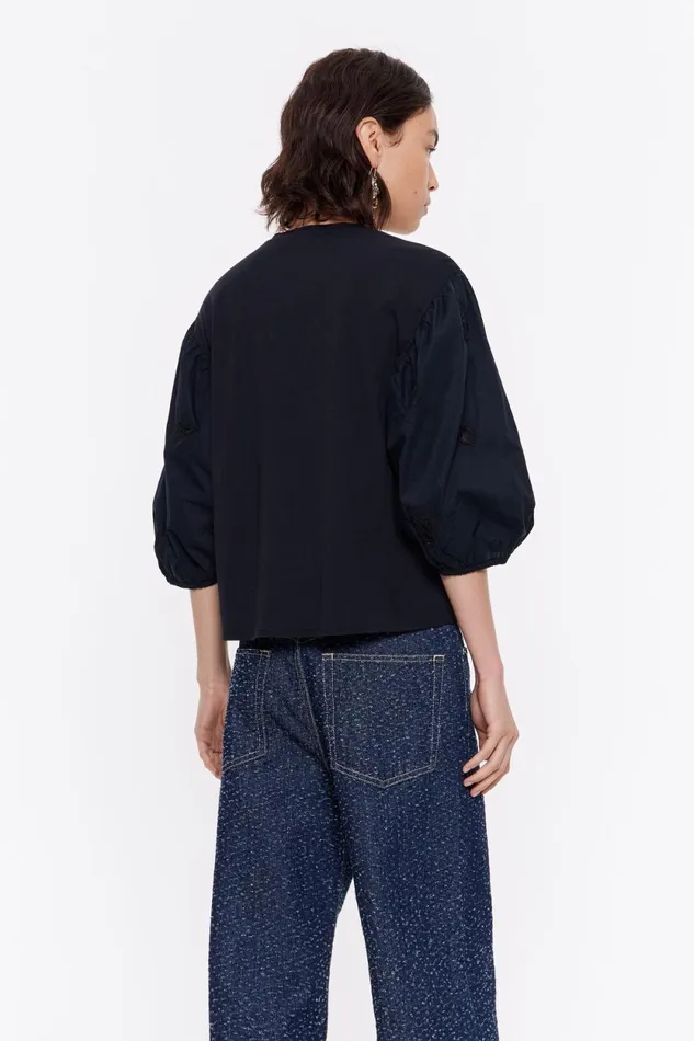 Black Embroidered Short Tshirt Black Women Bimba Y Lola TShirts Black Embroidered Short Tshirt Black Women Bimba Y Lola TShirts