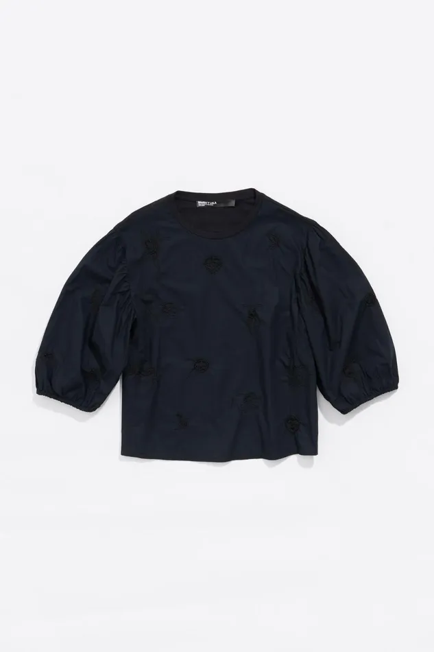 Black Embroidered Short Tshirt Black Women Bimba Y Lola TShirts Black Embroidered Short Tshirt Black Women Bimba Y Lola TShirts