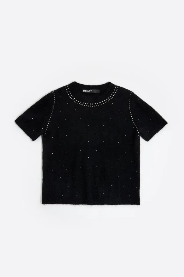 Black Mohair Rhinestones Sweater Black Women Bimba Y Lola Party