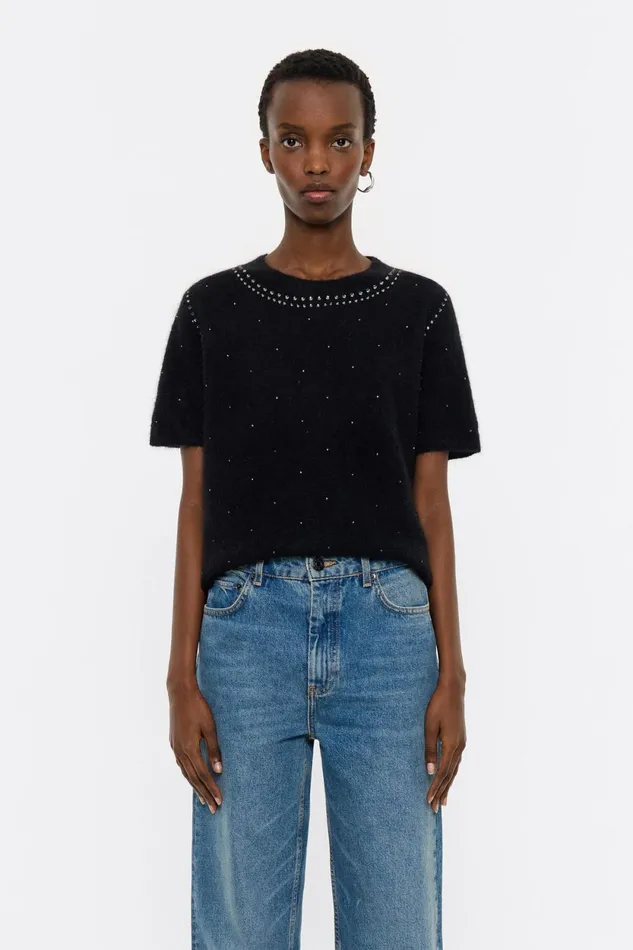 Black Mohair Rhinestones Sweater Black Women Bimba Y Lola Party Black Mohair Rhinestones Sweater Black Women Bimba Y Lola Party