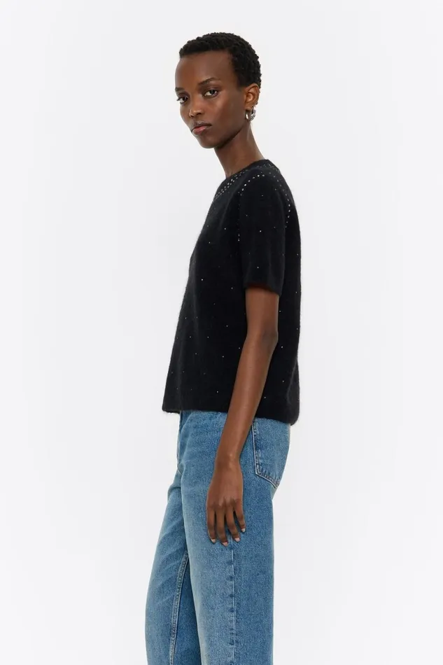 Black Mohair Rhinestones Sweater Black Women Bimba Y Lola Party Black Mohair Rhinestones Sweater Black Women Bimba Y Lola Party