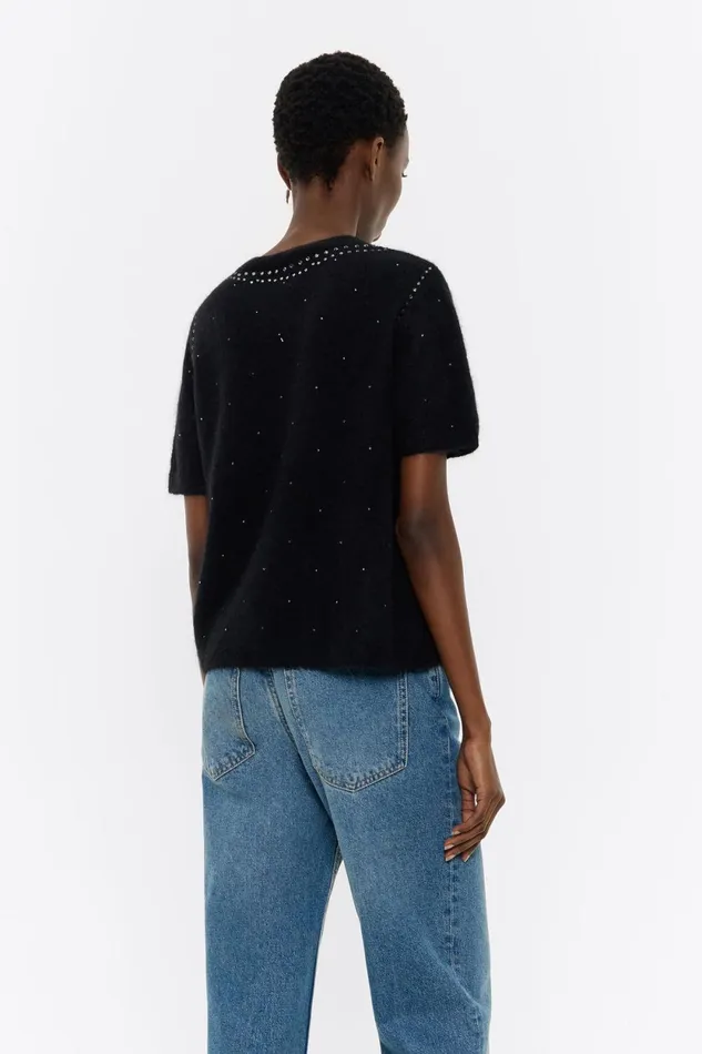 Black Mohair Rhinestones Sweater Black Women Bimba Y Lola Party Black Mohair Rhinestones Sweater Black Women Bimba Y Lola Party