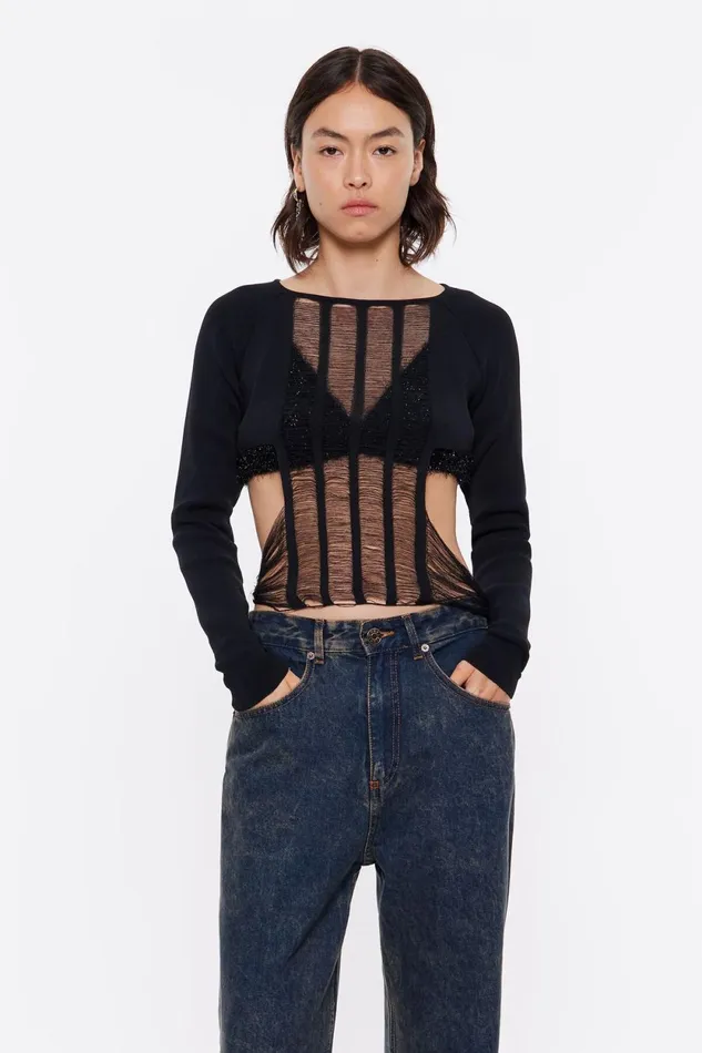 Black Openknit Top Black Women Bimba Y Lola Knitwear Black Openknit Top Black Women Bimba Y Lola Knitwear