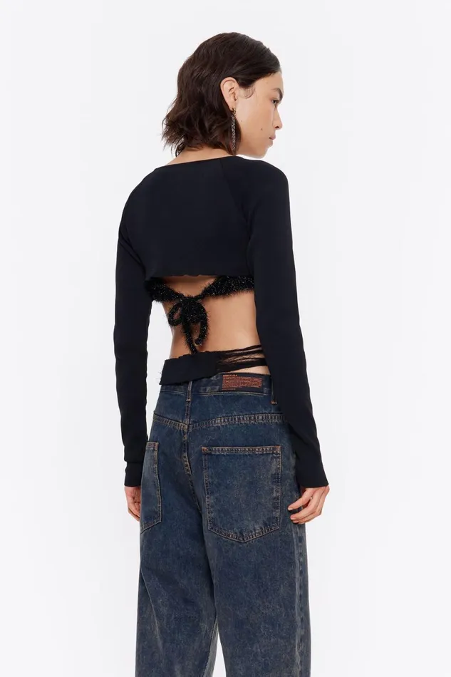 Black Openknit Top Black Women Bimba Y Lola Knitwear Black Openknit Top Black Women Bimba Y Lola Knitwear