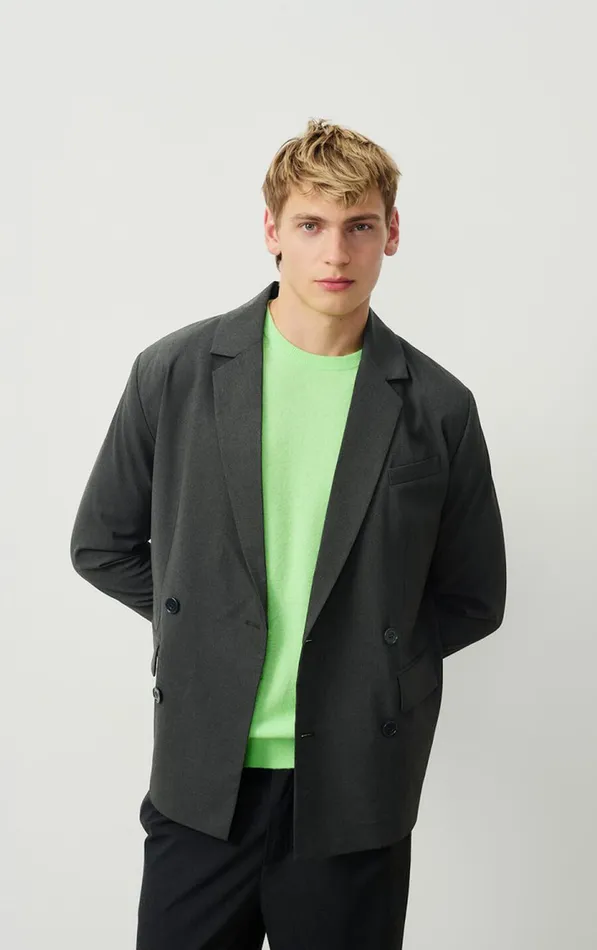 Blazer Kabird Melange Charcoal Men American Vintage Jackets and Blazers