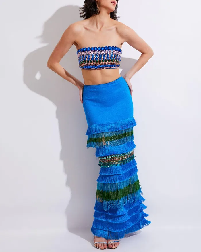 Bottoms Women PatBO HANDBEADED FRINGE TRIM MAXI SKIRT RUNWAY