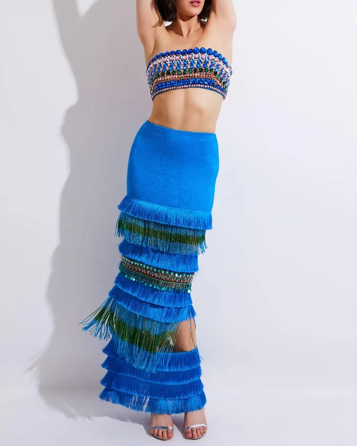 Bottoms Women PatBO HANDBEADED FRINGE TRIM MAXI SKIRT RUNWAY