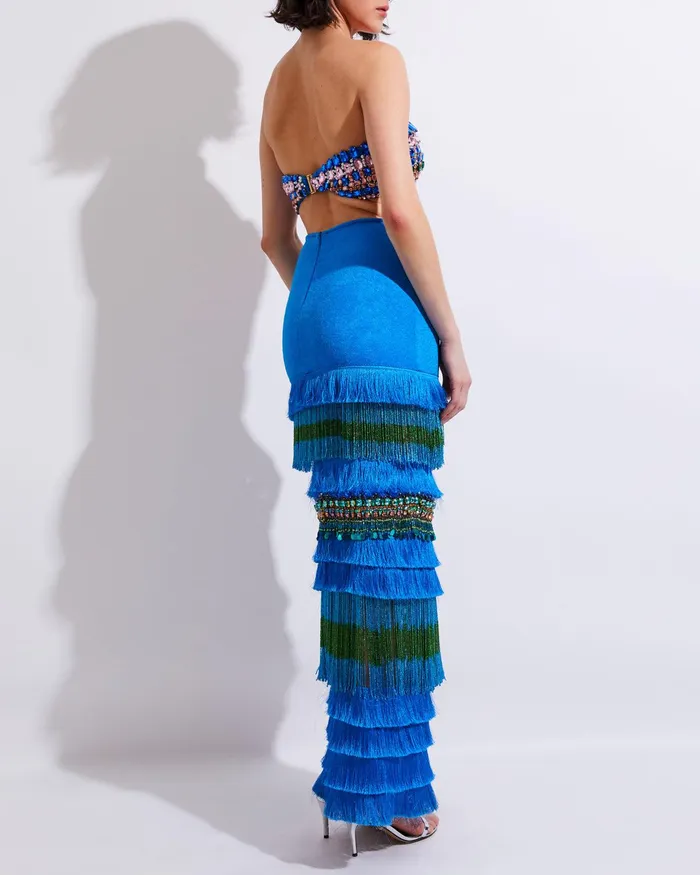 Bottoms Women PatBO HANDBEADED FRINGE TRIM MAXI SKIRT RUNWAY