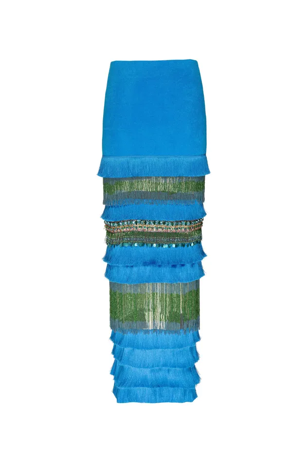 Bottoms Women PatBO HANDBEADED FRINGE TRIM MAXI SKIRT RUNWAY