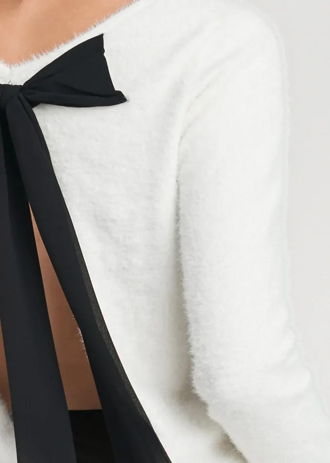 Bow Detail Open Back Sweater Off White Women VENUS Sexy Sweaters