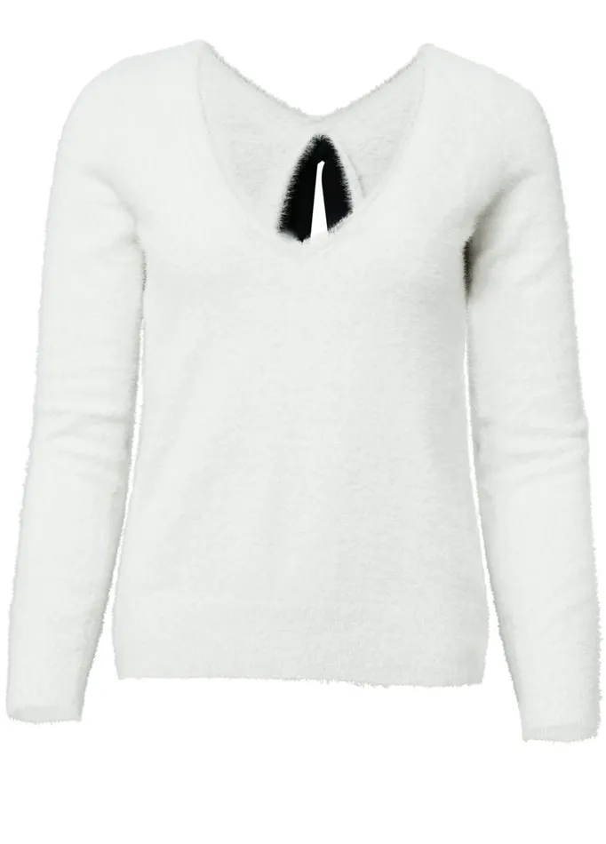 Bow Detail Open Back Sweater Off White Women VENUS Sexy Sweaters