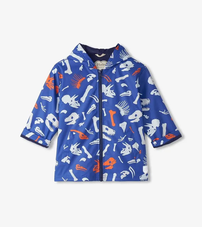 Boys Dino Fossils Colour Changing ZipUp Rain Jacket Hatley