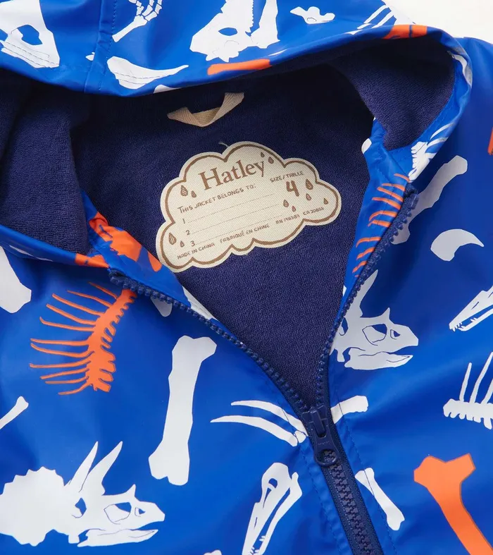 Boys Dino Fossils Colour Changing ZipUp Rain Jacket Hatley