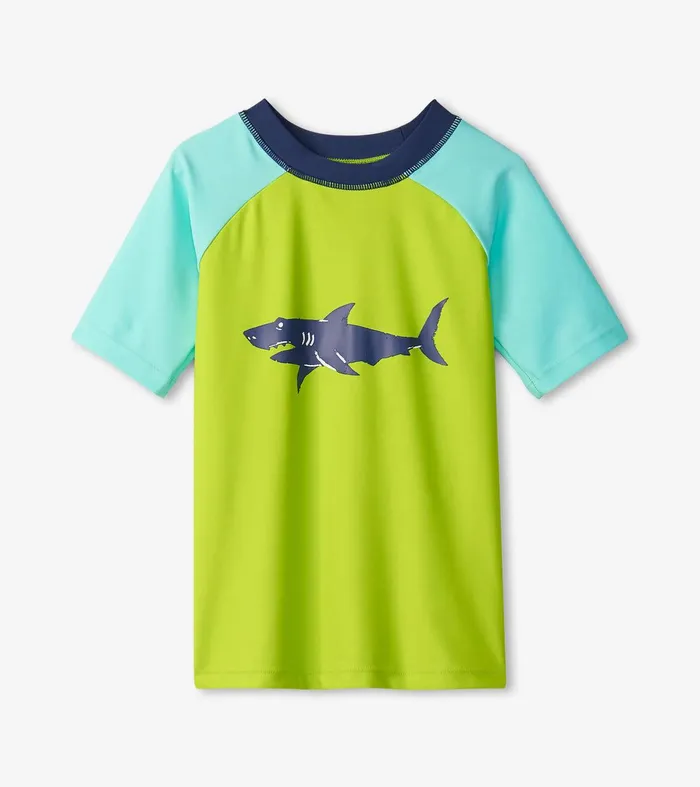 Boys Lime Green Shark Short Sleeve Rashguard Hatley