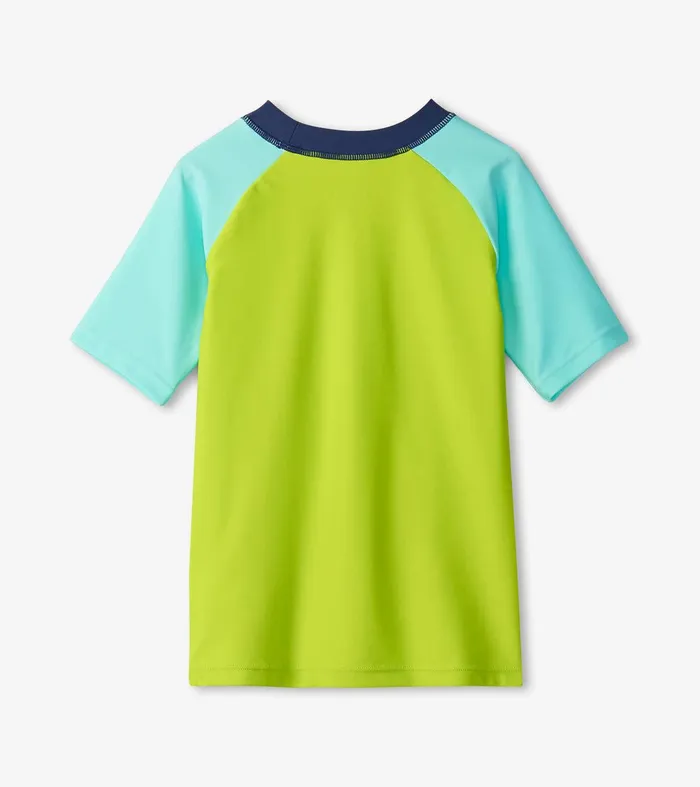 Boys Lime Green Shark Short Sleeve Rashguard Hatley