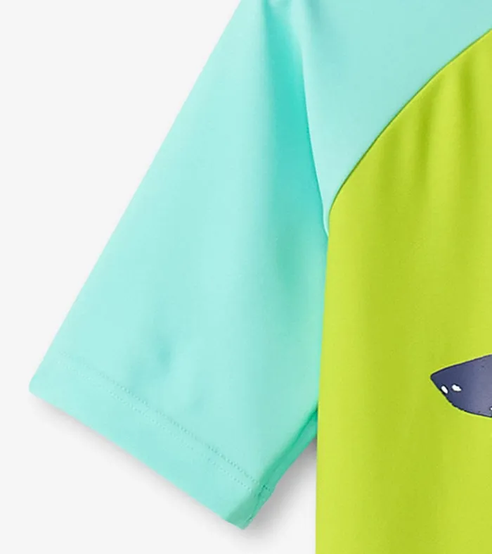 Boys Lime Green Shark Short Sleeve Rashguard Hatley