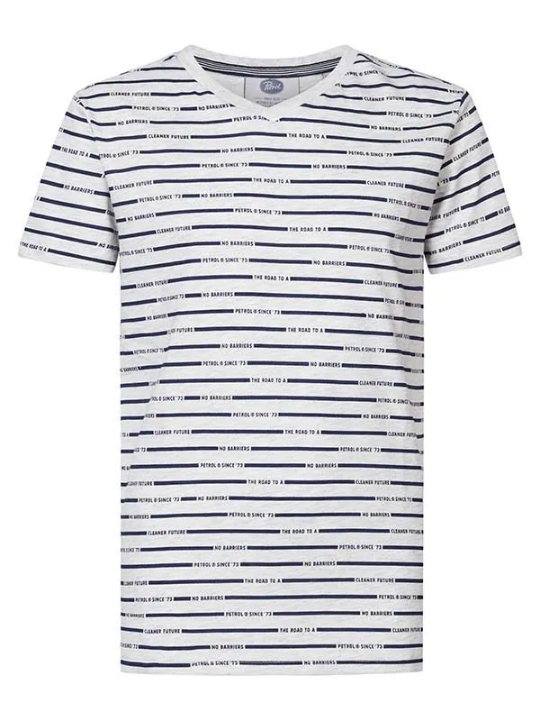 Boys TShirts Petrol Industries Striped VNeck TShirt Silver Grey Melee