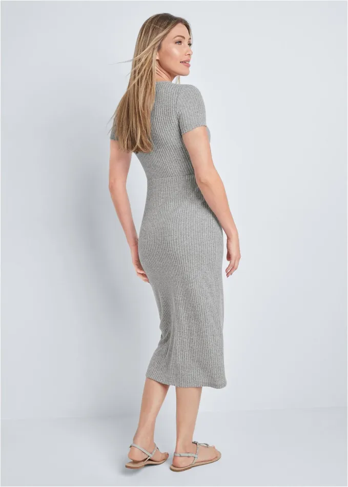 BRUSHED RIB KNOT LOUNGE DRESS Heather Grey Women VENUS Cozy Loungewear