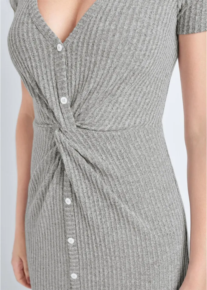 BRUSHED RIB KNOT LOUNGE DRESS Heather Grey Women VENUS Cozy Loungewear