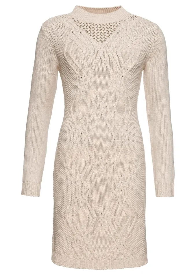 CABLE KNIT SWEATER DRESS Beige Women VENUS Short Dresses