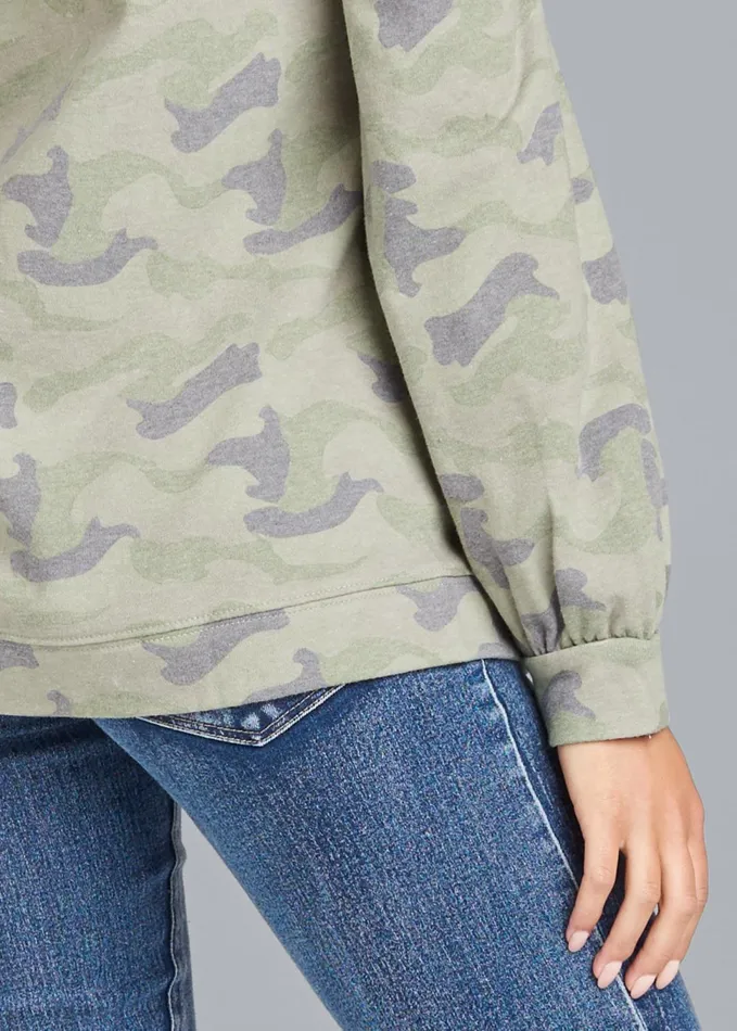 CAMO BALLOON SLEEVE SWEATSHIRT Olive Multi Women VENUS Sweatshirts and Hoodies