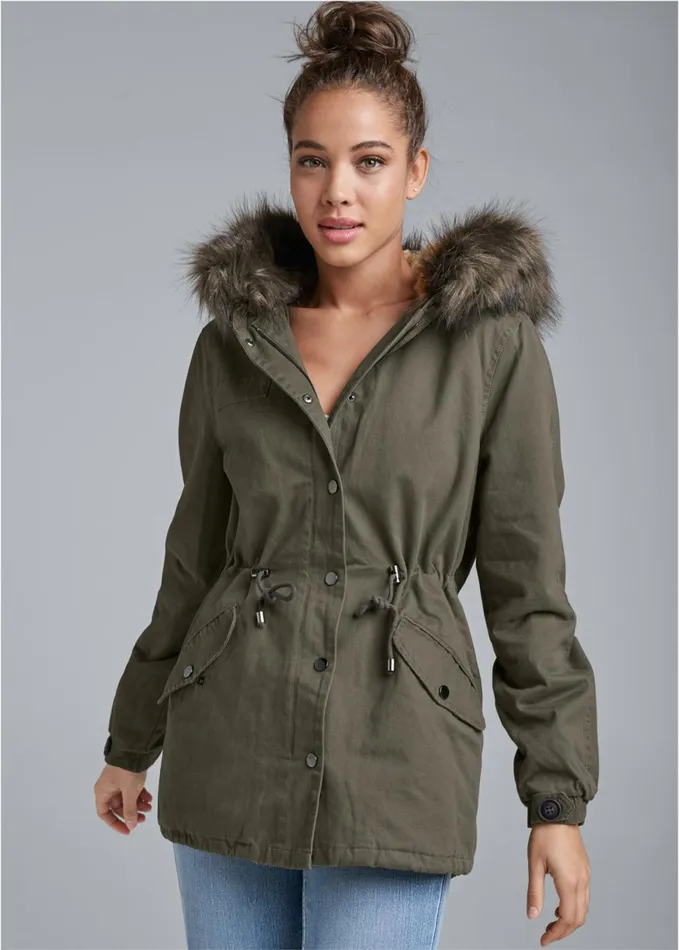 CARGO JACKET WITH FAUX FUR Olive Women VENUS Coats
