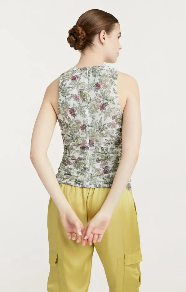 Cinq Sept Botanical Floral Dasha Top Ivory Multi Women Tank Tops and Camisoles