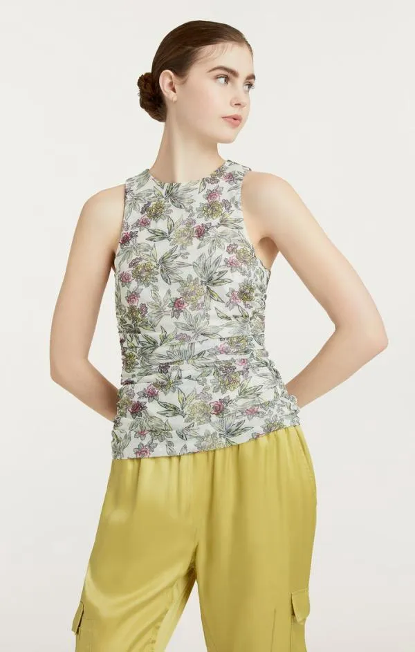 Cinq Sept Botanical Floral Dasha Top Ivory Multi Women Tank Tops and Camisoles