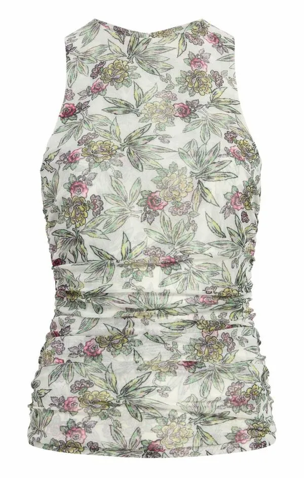 Cinq Sept Botanical Floral Dasha Top Ivory Multi Women Tank Tops and Camisoles