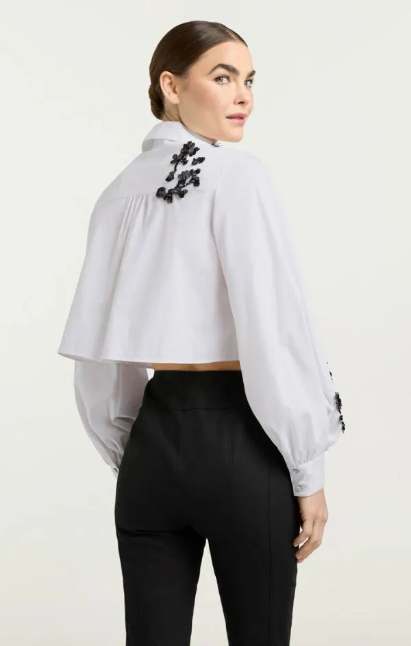 Cinq Sept Cropped Selina Top Sequin Flower Whiteblack Women Long Sleeve Tops