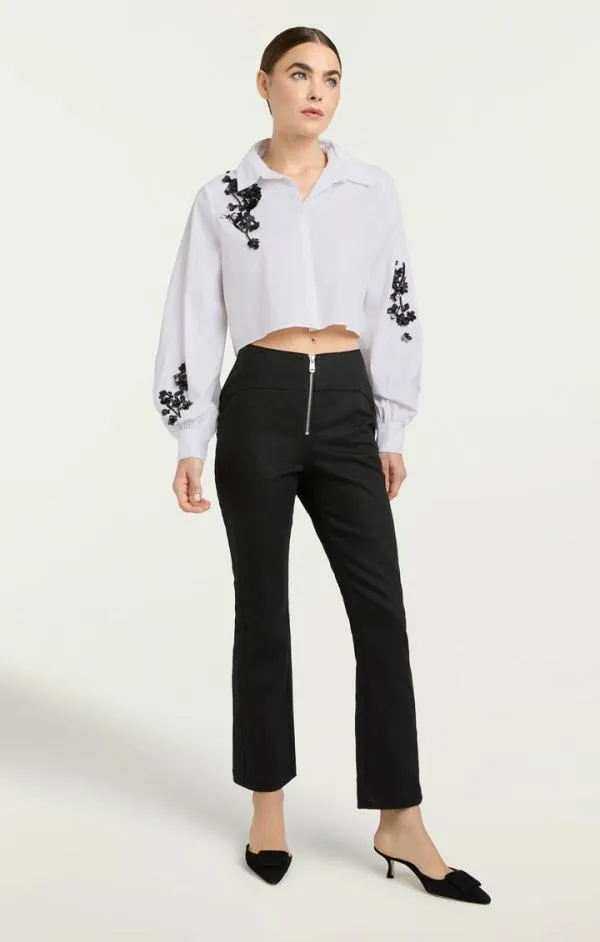 Cinq Sept Cropped Selina Top Sequin Flower Whiteblack Women Long Sleeve Tops