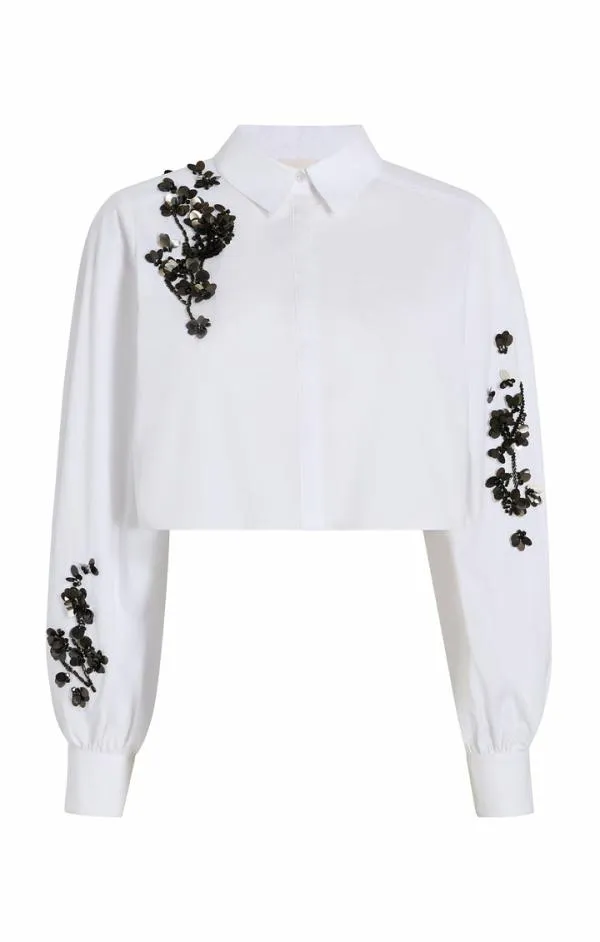 Cinq Sept Cropped Selina Top Sequin Flower Whiteblack Women Long Sleeve Tops