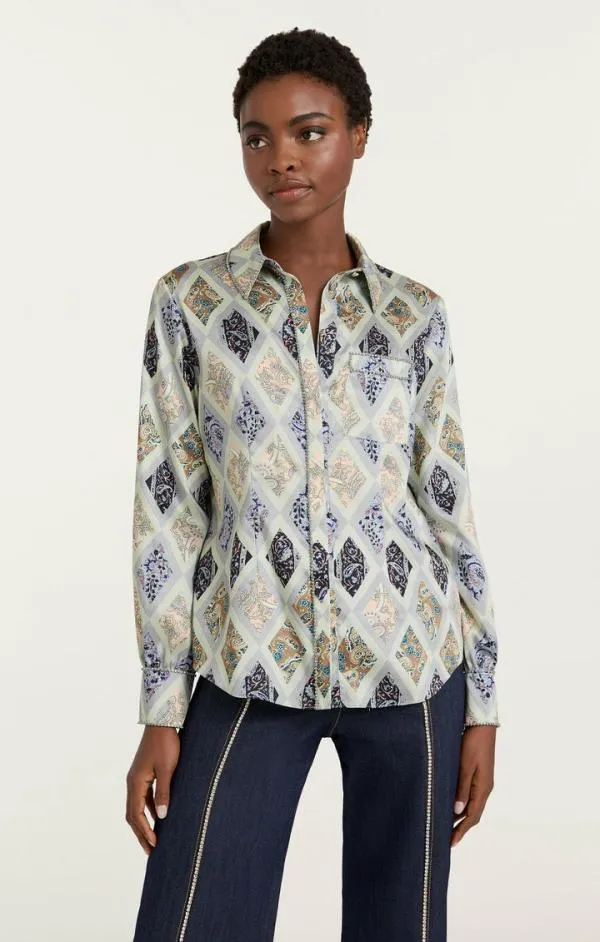 Cinq Sept Diamond Sea Blanche Top Celadon Multi Women Long Sleeve Tops