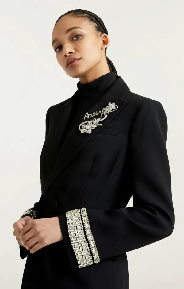 Cinq Sept Stacked Jewelry Embellished Cheyenne Blazer Black Women Blazers