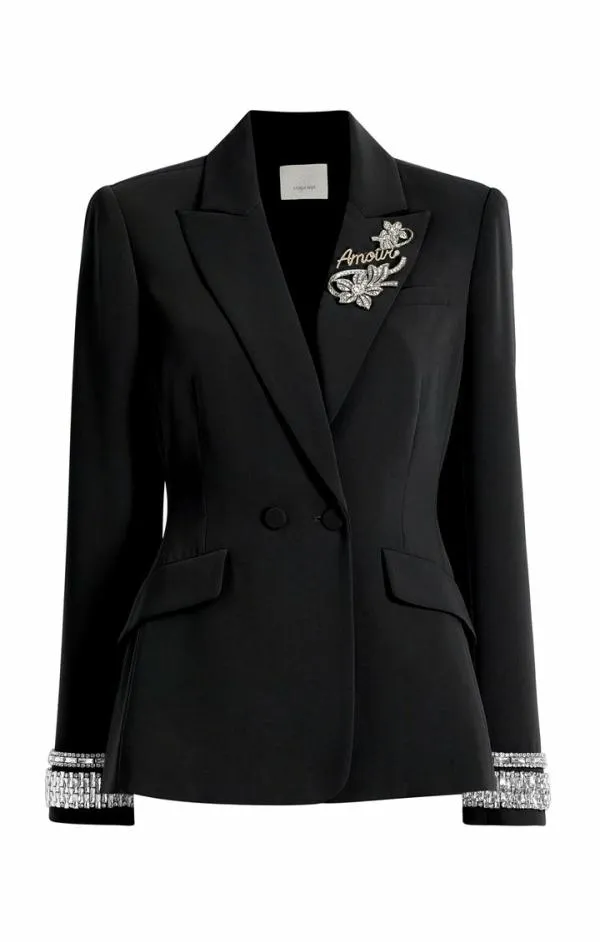 Cinq Sept Stacked Jewelry Embellished Cheyenne Blazer Black Women Blazers