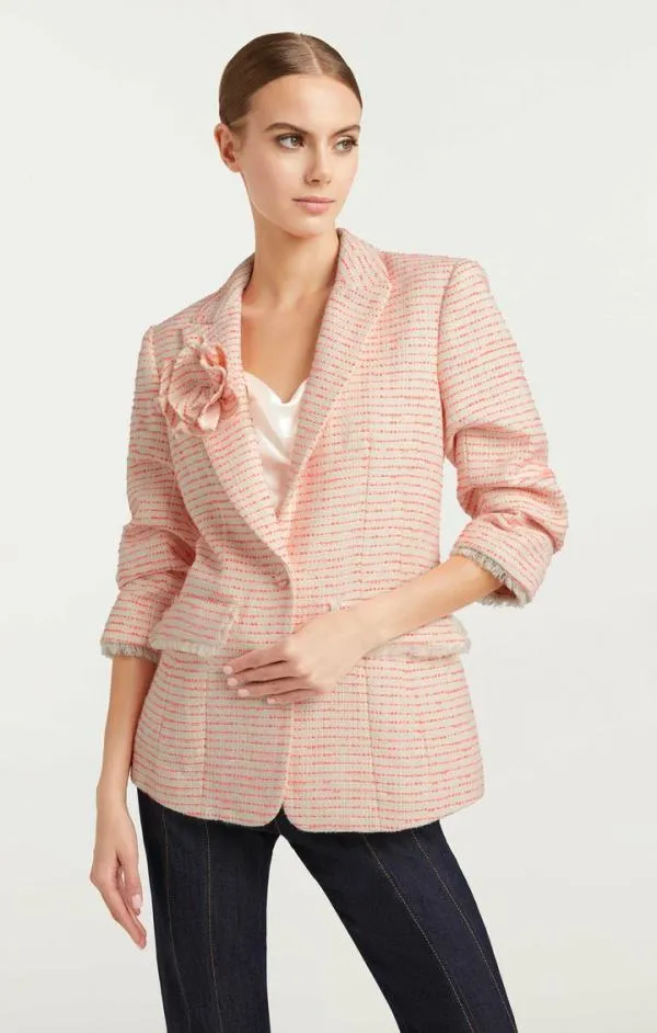 Cinq Sept Tweed Pricilla Blazer Ivoryneon Coral Women Blazers