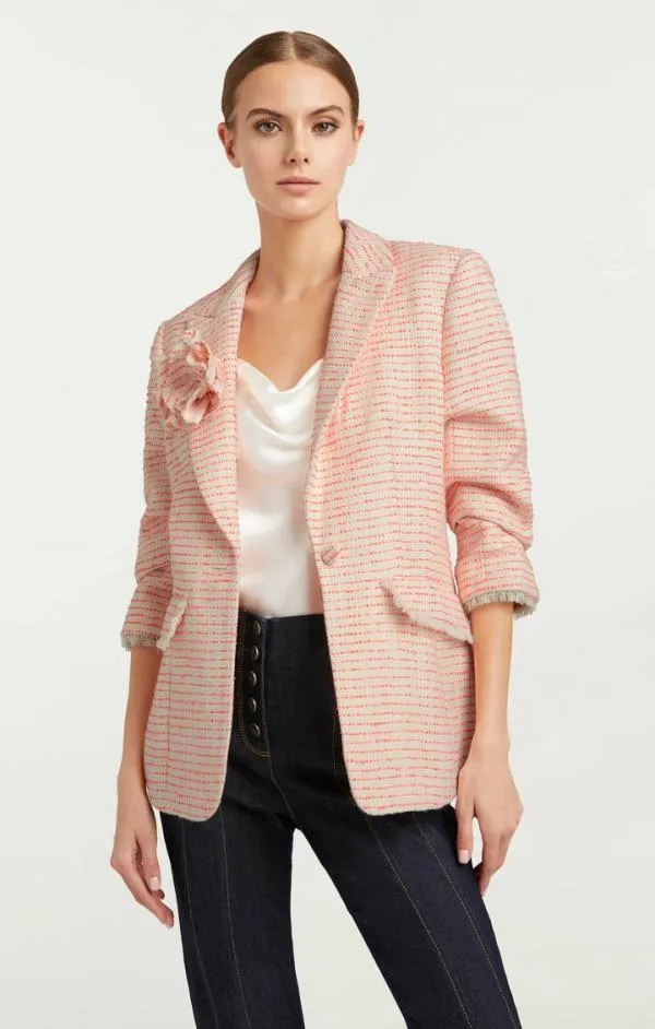 Cinq Sept Tweed Pricilla Blazer Ivoryneon Coral Women Blazers
