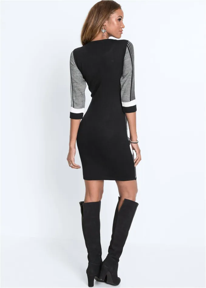 COLOR BLOCK SWEATER DRESS Black and White Women VENUS Short Dresses