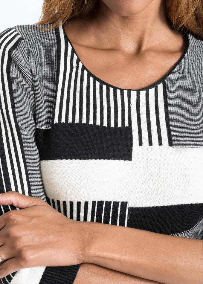 COLOR BLOCK SWEATER DRESS Black and White Women VENUS Short Dresses