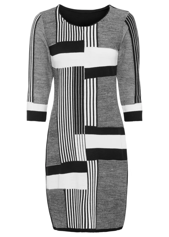 COLOR BLOCK SWEATER DRESS Black and White Women VENUS Short Dresses