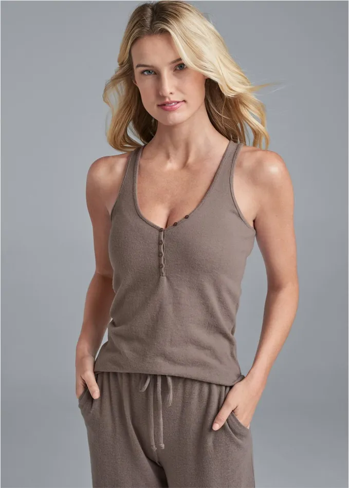 COZY HACCI HENLEY TANK TOP Brown Women VENUS Cozy Loungewear