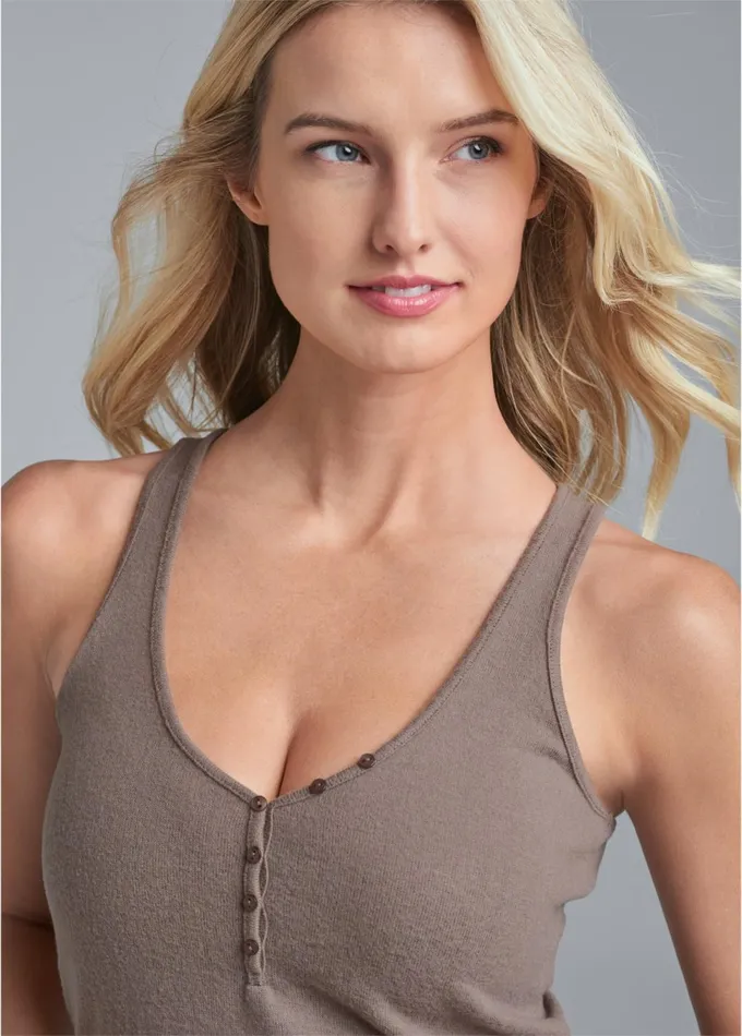 COZY HACCI HENLEY TANK TOP Brown Women VENUS Cozy Loungewear