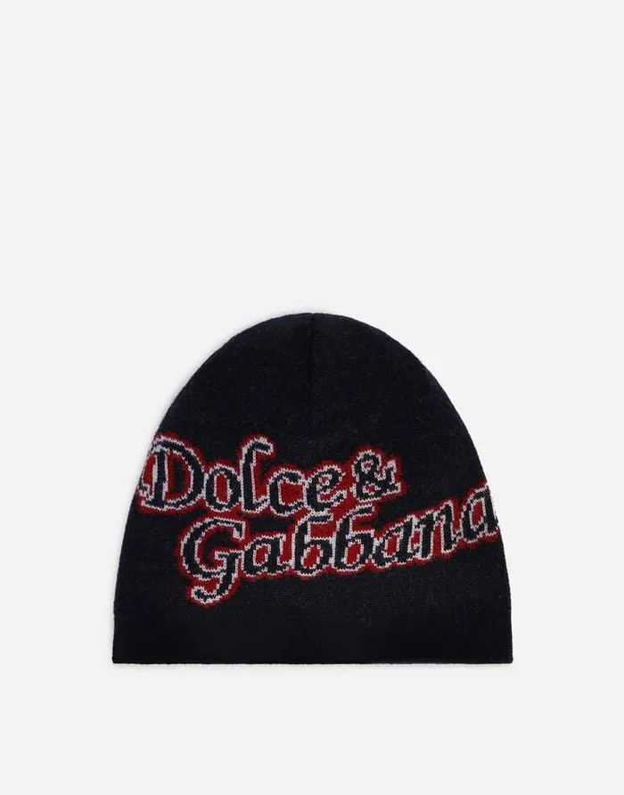 Dolce and Gabbana Accessories Children Knit Hat With Jacquard Logo Multicolor