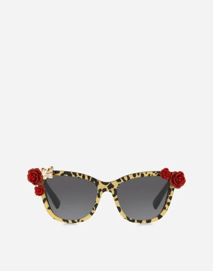 Dolce and Gabbana Accessories Children Leo and Roses Sunglasses Leopard Print Gold Glitter Dolce and Gabbana Accessories Children Leo and Roses Sunglasses Leopard Print Gold Glitter