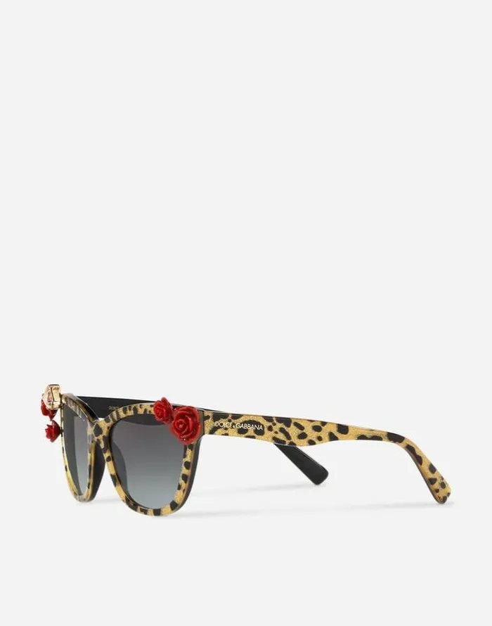 Dolce and Gabbana Accessories Children Leo and Roses Sunglasses Leopard Print Gold Glitter Dolce and Gabbana Accessories Children Leo and Roses Sunglasses Leopard Print Gold Glitter