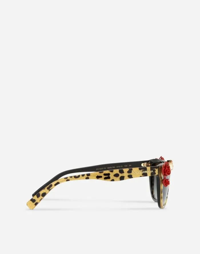 Dolce and Gabbana Accessories Children Leo and Roses Sunglasses Leopard Print Gold Glitter Dolce and Gabbana Accessories Children Leo and Roses Sunglasses Leopard Print Gold Glitter