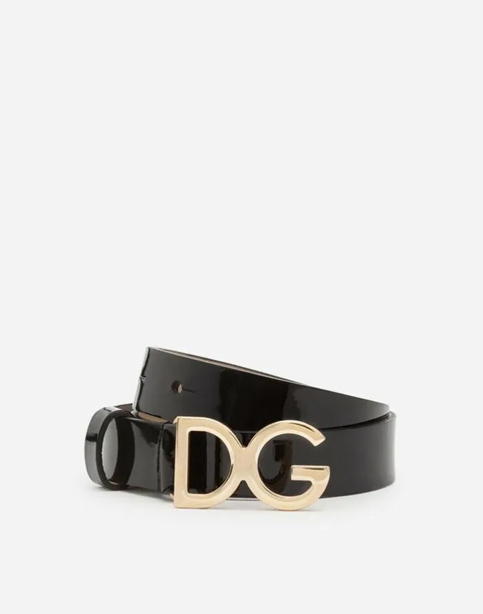 Dolce and Gabbana Accessories Children Patent Leather Belt With DG Buckle Black Dolce and Gabbana Accessories Children Patent Leather Belt With DG Buckle Black