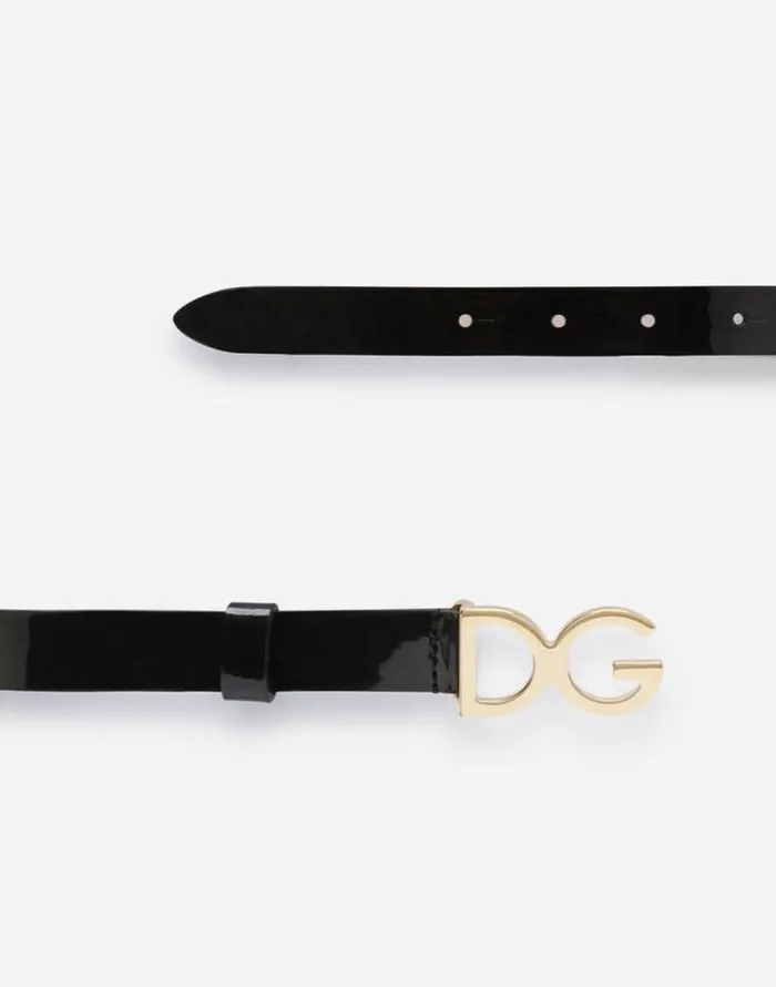 Dolce and Gabbana Accessories Children Patent Leather Belt With DG Buckle Black Dolce and Gabbana Accessories Children Patent Leather Belt With DG Buckle Black